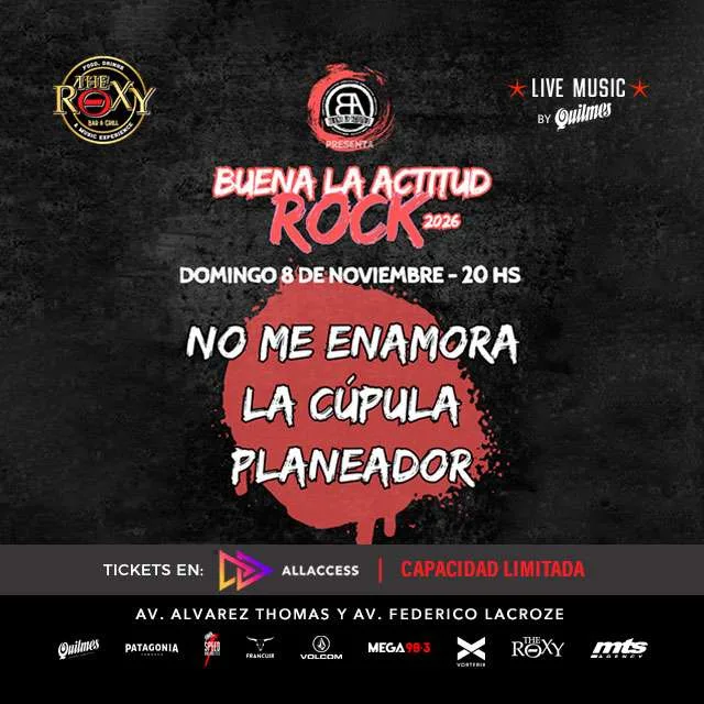 Afiche de BUENA LA ACTITUD ROCK 2026 + MORA ITURRALDE + LA CUPULA + PLANEADOR