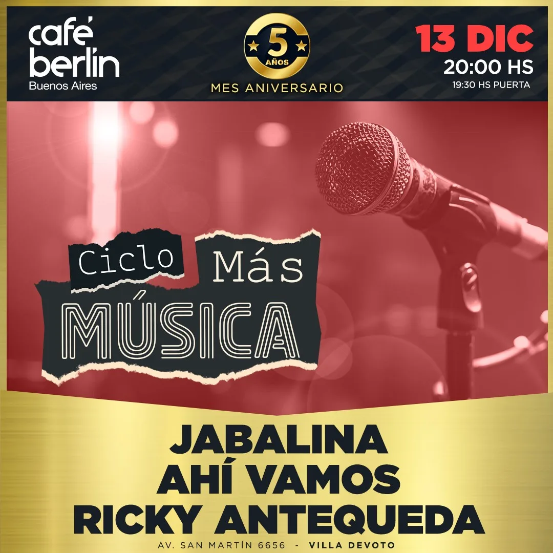 Afiche de Ciclo Más Música + Jabalina + Ahí vamos + Ricky Antequeda