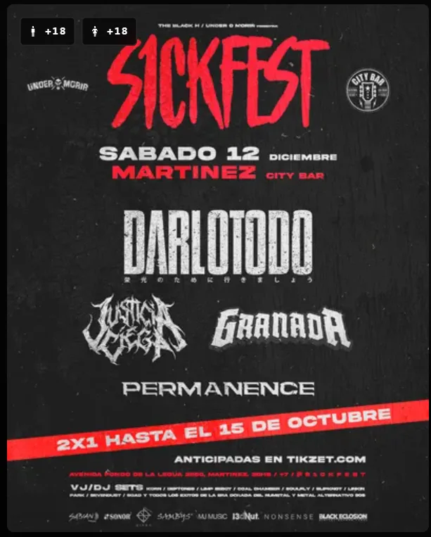Afiche de S1CKFEST + DARLOTODO + JUSTICIA CIEGA + GRANADA + PERMANENCE